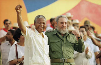Mandela and Castro on the Moncada Barracks to celebrate the Attack on the Moncada Barracks, 26 July 1991