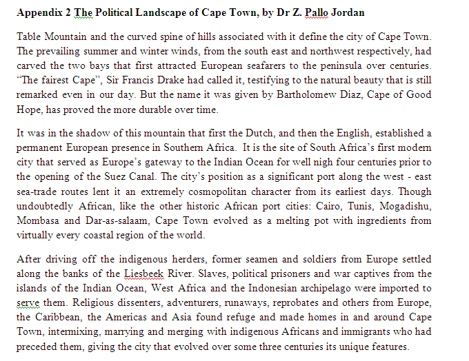 Appendix 2 The Political Landscape of Cape Town, by Dr Z. Pallo Jordan