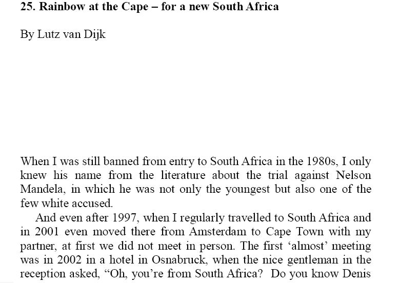 Chapter 22 Rainbow at the Cape - for a new South Africa by Lutz van Dijk