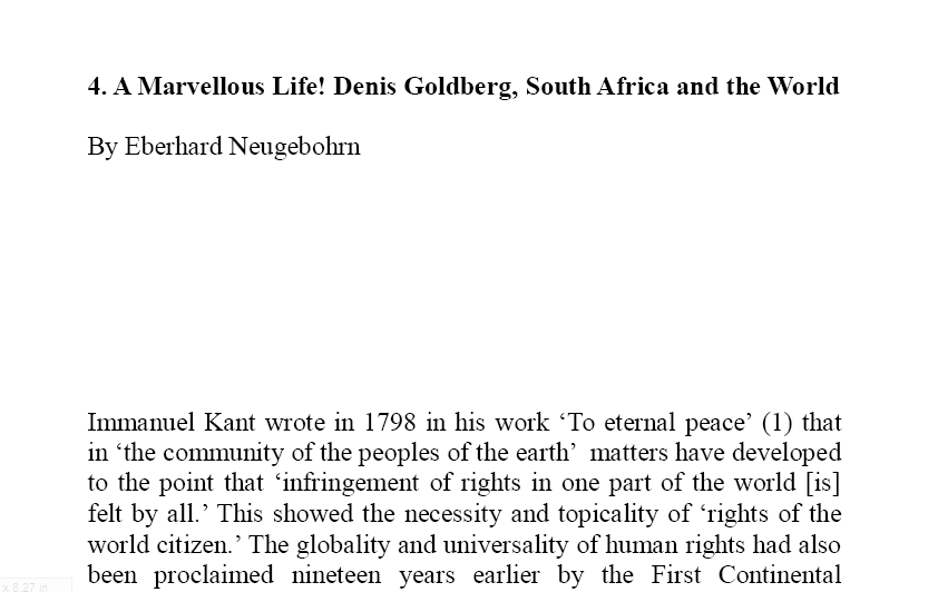 Chapter 1 A Marvellous Life! Denis Goldberg, South Africa and the World by Eberhard Neugebohrn
