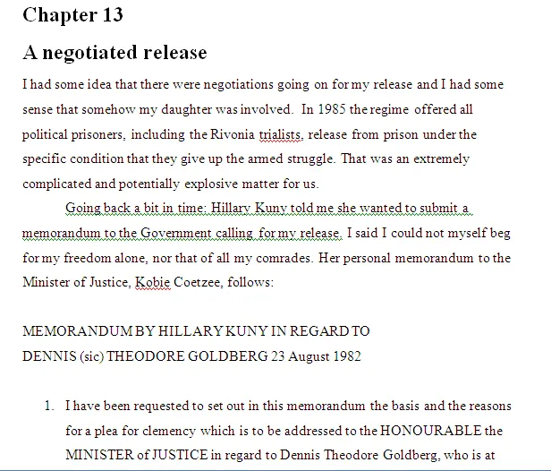 Chapter 13 A negotiated release by Denis Goldberg