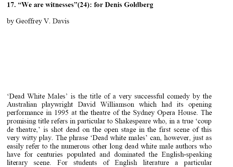 Chapter 14 "We are witnesses"(24): for Denis Goldberg by Geoffrey V. Davis