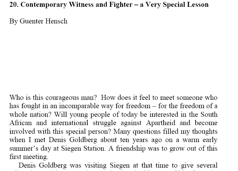 Chapter 17 Contemporary Witness and Fighter - a Very Special Lesson by Guenter Hensch