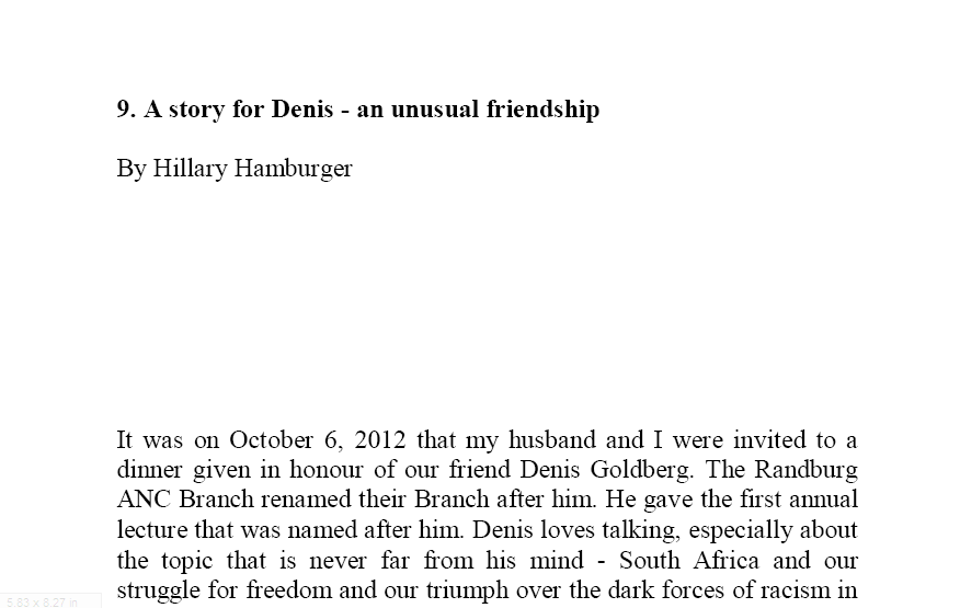 Chapter 6 A story for Denis - an unusual friendship by Hillary Hamburger