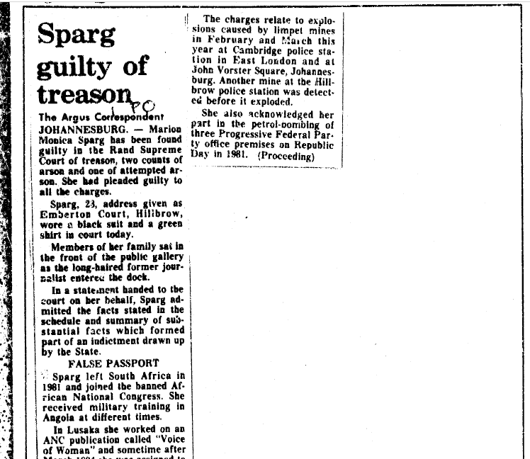 Police station operations, 1986, Sprag guilty of treason, Argus, 3 November 1986
