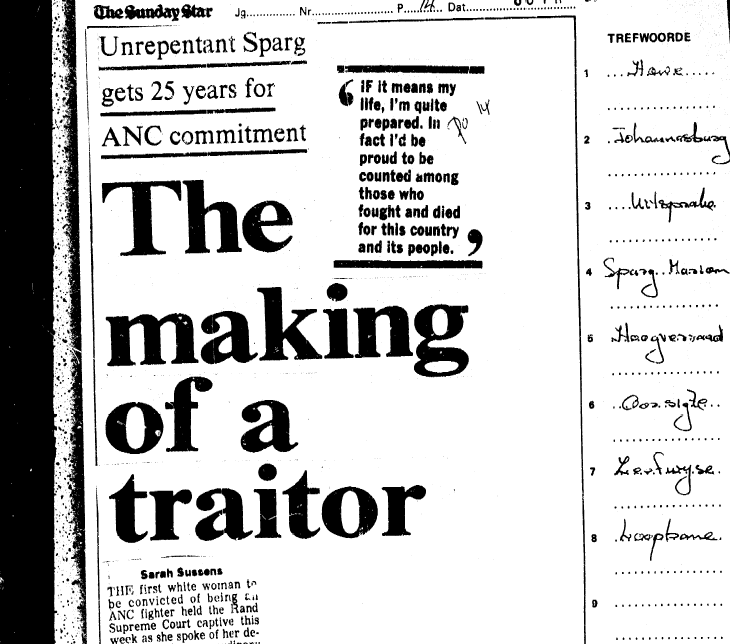 Police station operations, 1986, The making of a traitor, by Sarah Sussens, Sunday Star, 9 November 1986