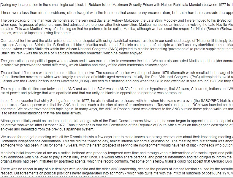 The Mandela I knew by Saths Cooper, 6 December 2013