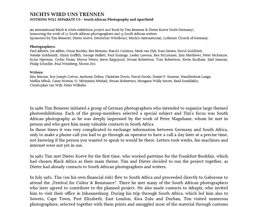 Nichts Wird Uns Trennen Nothing Will Seperate Us – South African Photography and Apartheid