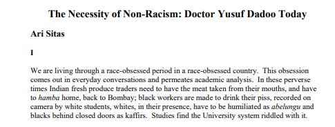 The Necessity of Non-Racism_Doctor Yusuf Dadoo Today by Professor Ari Sitas