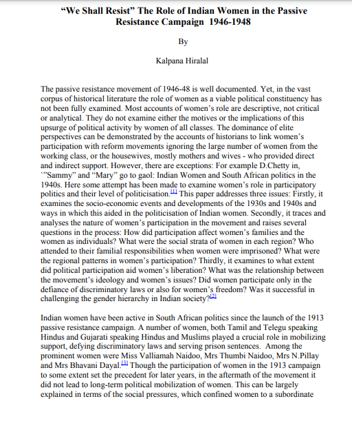 “We Shall Resist” - The Role of Indian Women in the Passive Resistance Campaign 1946-1948 by Kalpana Hiralal