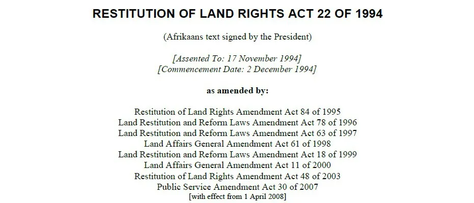 Restitution of Land Rights Act is signed
