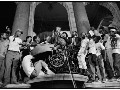 Mandela delivers his first speech at the Grand Parade