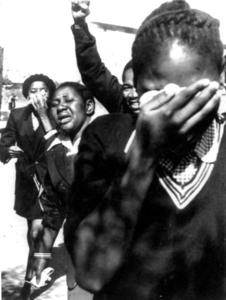 Marching girls in shock after police opened fire on their peaceful protest, 1976