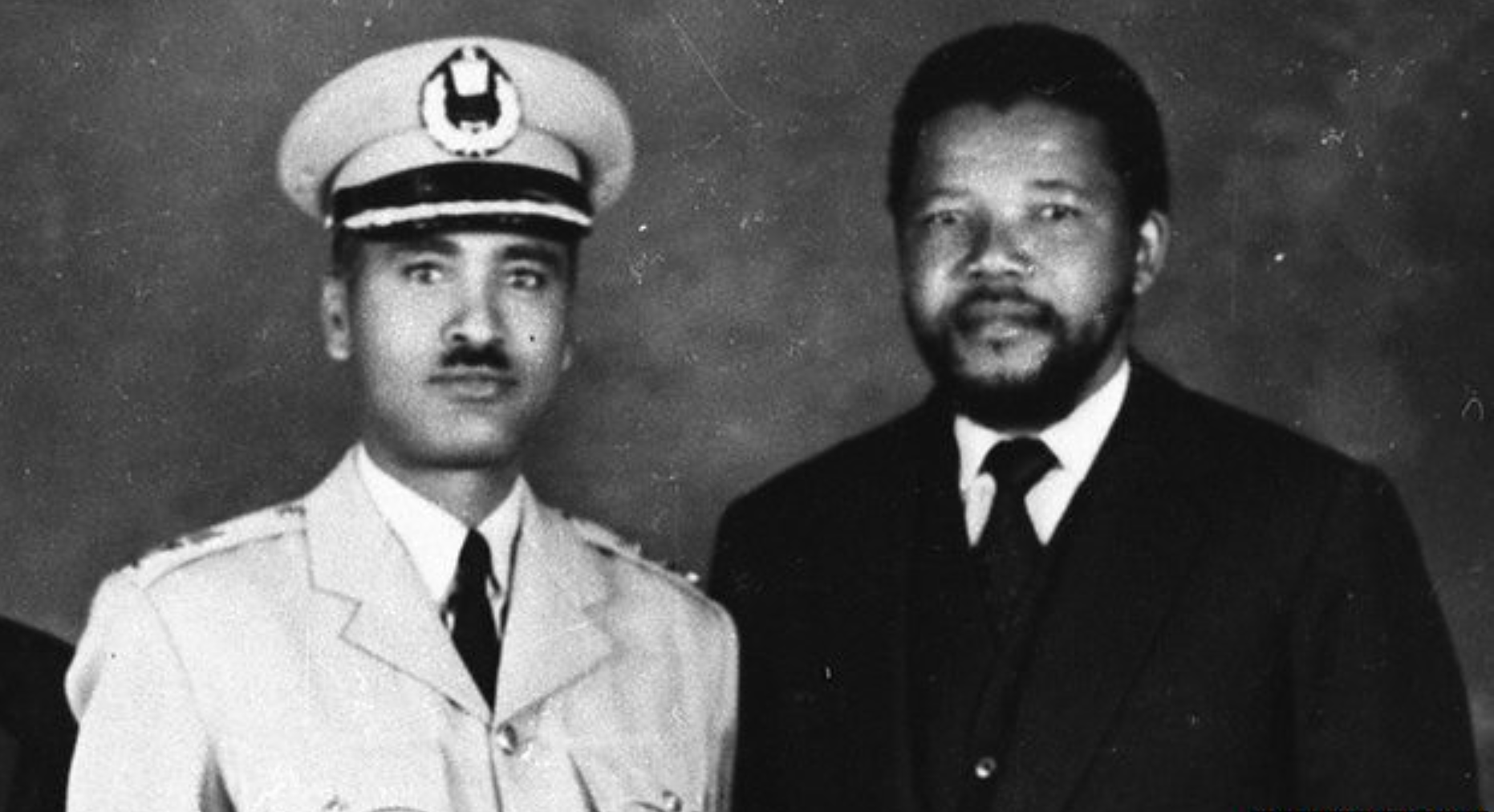 Ethiopian Gen. Tadesse Birru with Nelson Mandela in 1962. Mandela studied military affairs in Ethiopia and Algeria. Mandela studied guerrilla warfare and military affairs in Ethiopia and Algeria in 1962.