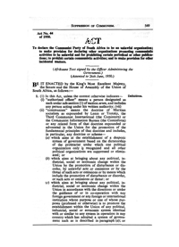Suppression of Communism Act, Act No 44 of 1950