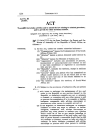 Terrorism Act 1967, Act No 83 of 1967