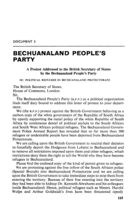 Bechuanaland People`s Party: a protest addres