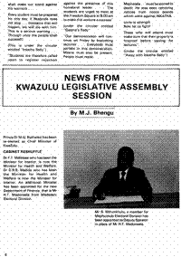 News From KwaZulu Legislative Assembly Session South African History