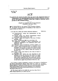 Natives Resettlement Act, Act No 19 of 1954