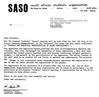 Letter from Terrence Tryon to the African Teachers Association of South Africa
