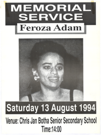 Memorial service: Feroza Adam