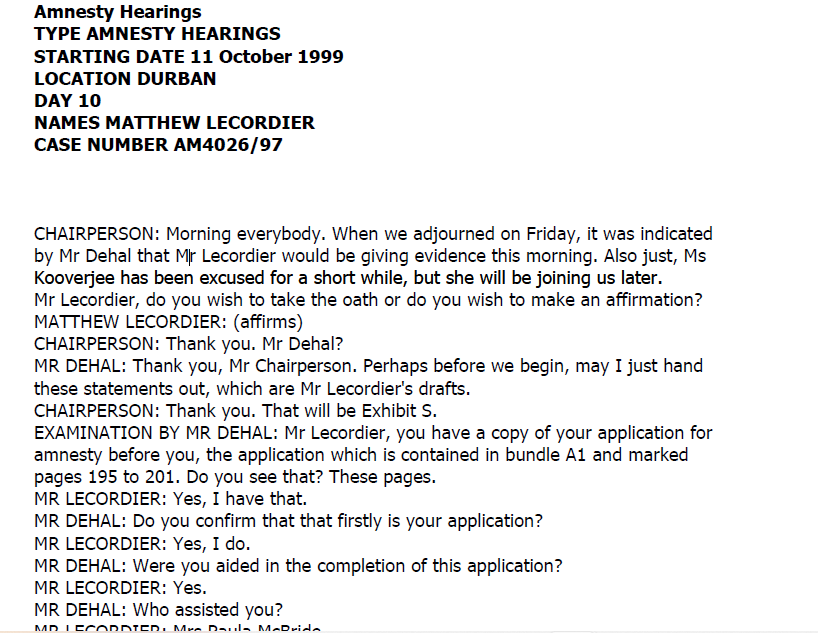 Amnesty Hearing 11th October 1999 - Day 10