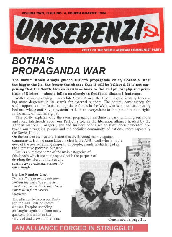 Umsebenzi, Volume 2, Issue No. 4, Fourth Quarter 1986