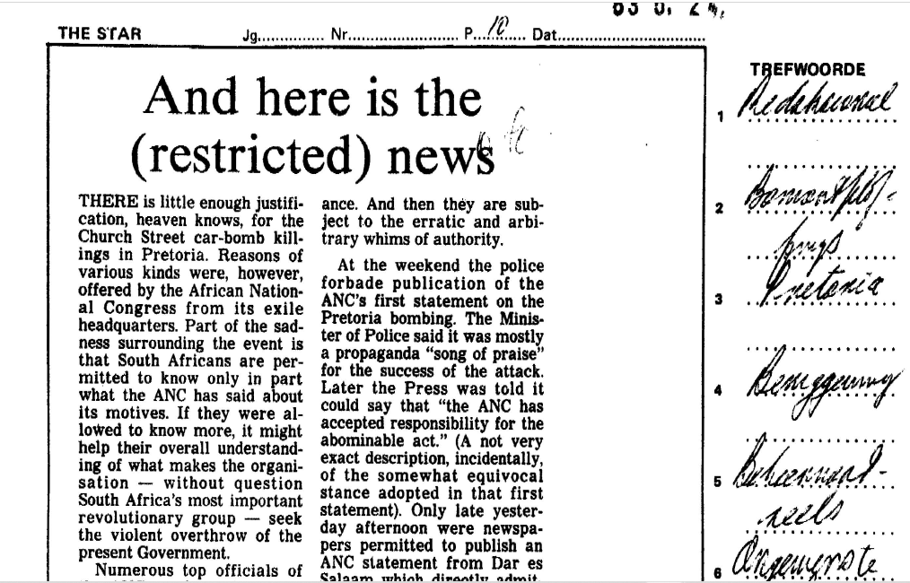 SA Air Force operation, And here is the (restricted) news, The Star, 24 May 19983