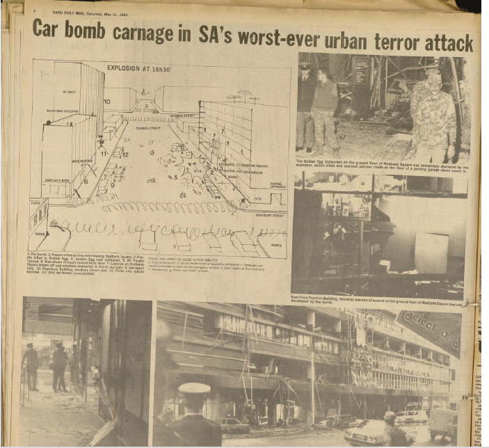 SA Air Force operation, Car bomb carnage in SA's worst-ever urban terror attack, Rand Daily Mail, 21 May 1983