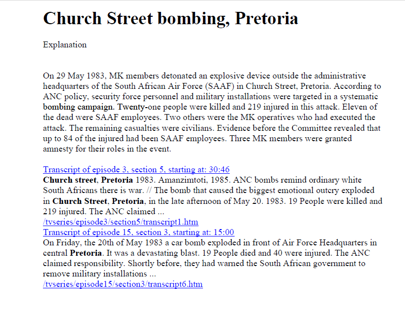 SA Air Force operation, Church Street bombing, Pretoria - Explanation, SABC, date unknown
