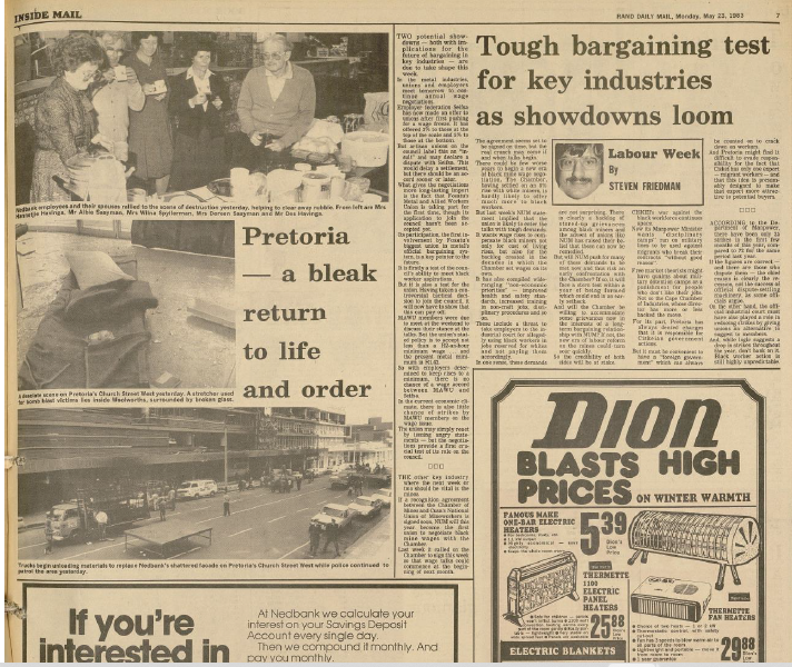 SA Air Force operation, Pretoria - a bleak return to life and order, Rand Daily Mail, 23 May 1983