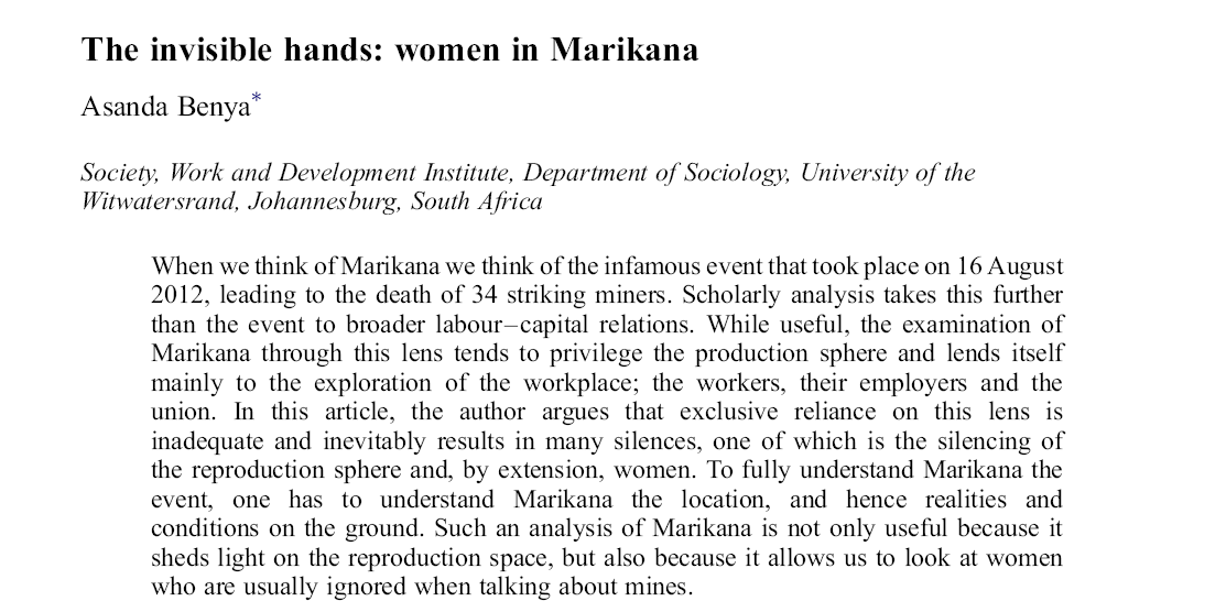 The invisible hands: women in Marikana by Asanda Benya, 26 July 2016