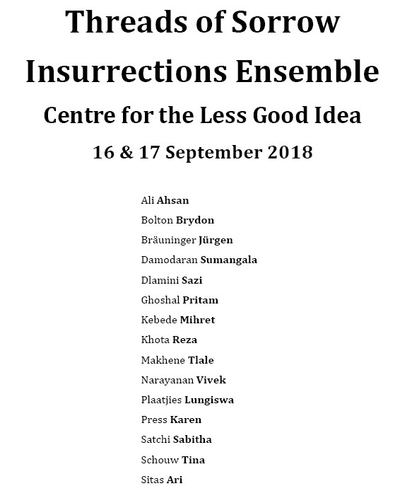 Threads of Sorrow - Insurrections Ensemble 2018 - Programme