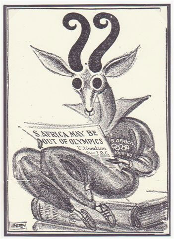 A cartoon predicting South Africa's expulsion from the International Olympic Movement