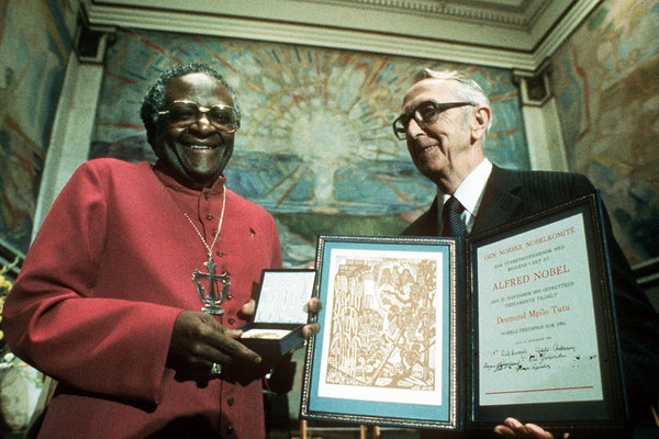 Bishop Desmond Tutu is awarded the Nobel Peace Prize in Oslo