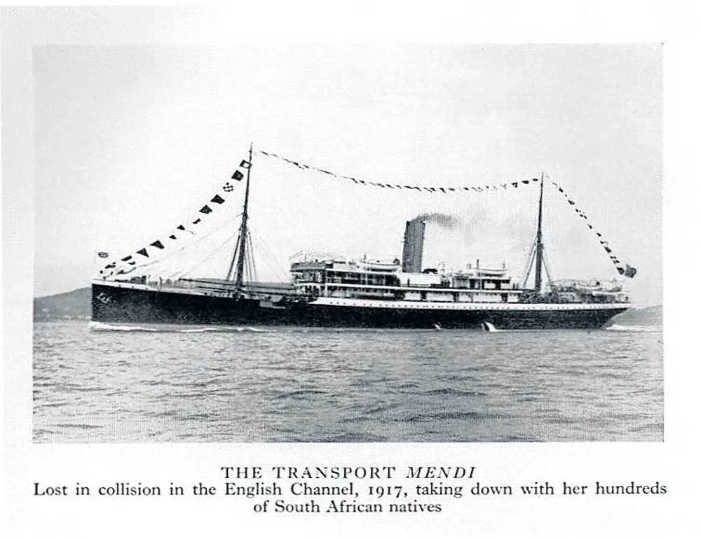 SS Mendi sinks in the English Channel on the way to France
