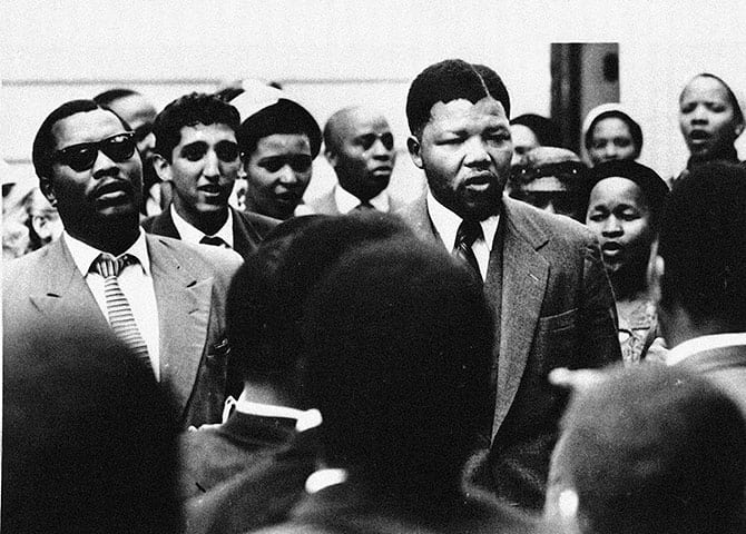 Nelson Mandela outside court in Johannesburg