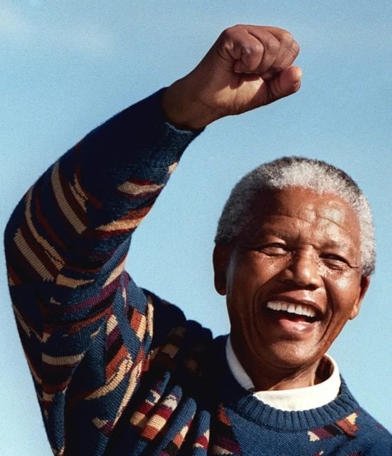 Nelson Mandela acknowledges the crowd in Cape Town on his last election rally before elections in 1994 (Photo: Glynn Griffiths/The Independent)