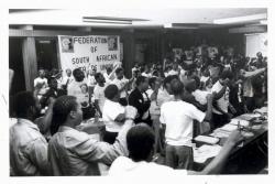 Circa 1980s: Shop stewards at a Fosatu congress. (Photograph courtesy of Wits Historical Papers)
