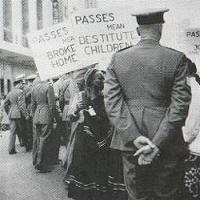 Black and Coloured women protesting against pass laws in Bloemfontein, Free State in 1913.